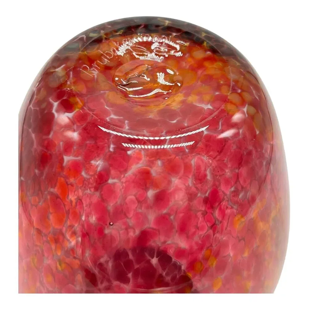 Cranberry Art Glass Confetti Vase‎ Hand Blown Tortoise Marbled Signed Brubaker